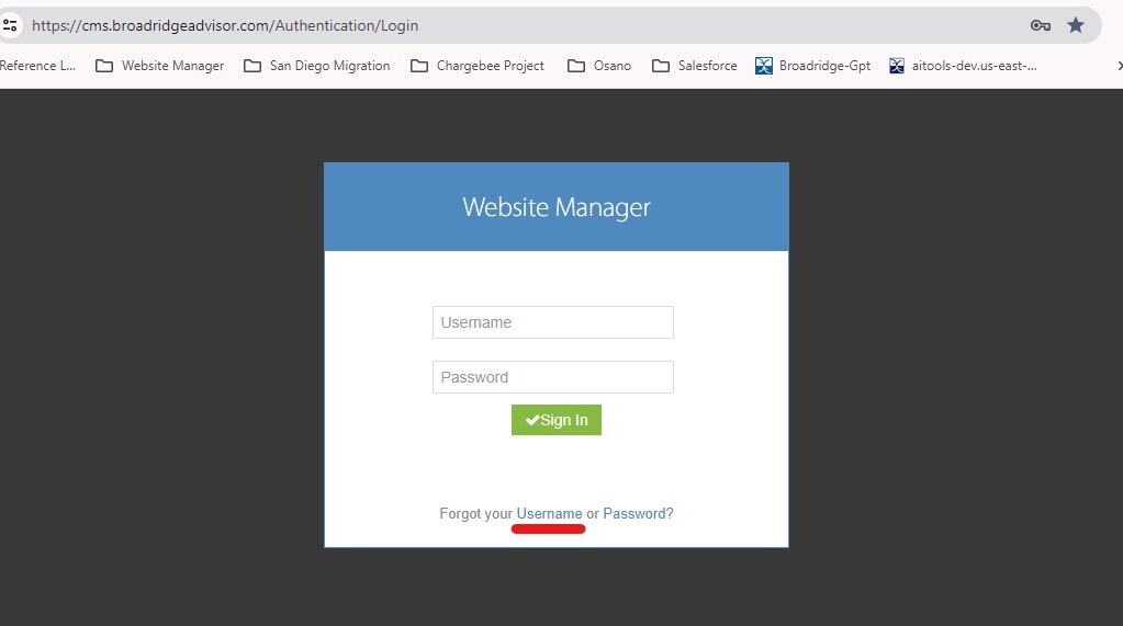 Website Manager Login username